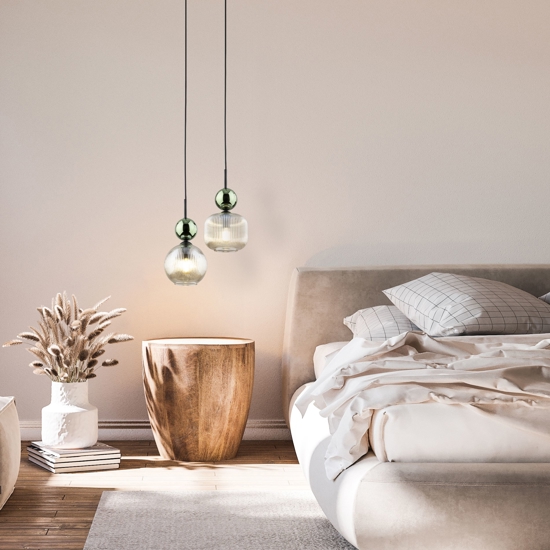 lampada a sospensione vetro ambra verde stile contemporaneo